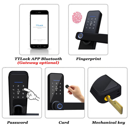 Smart Door Lock Fingerprint Lock Electronic Digital Lock Bluetooth Wifi Gateway Ttlock Remote Wooden Door Lock Alexa Google