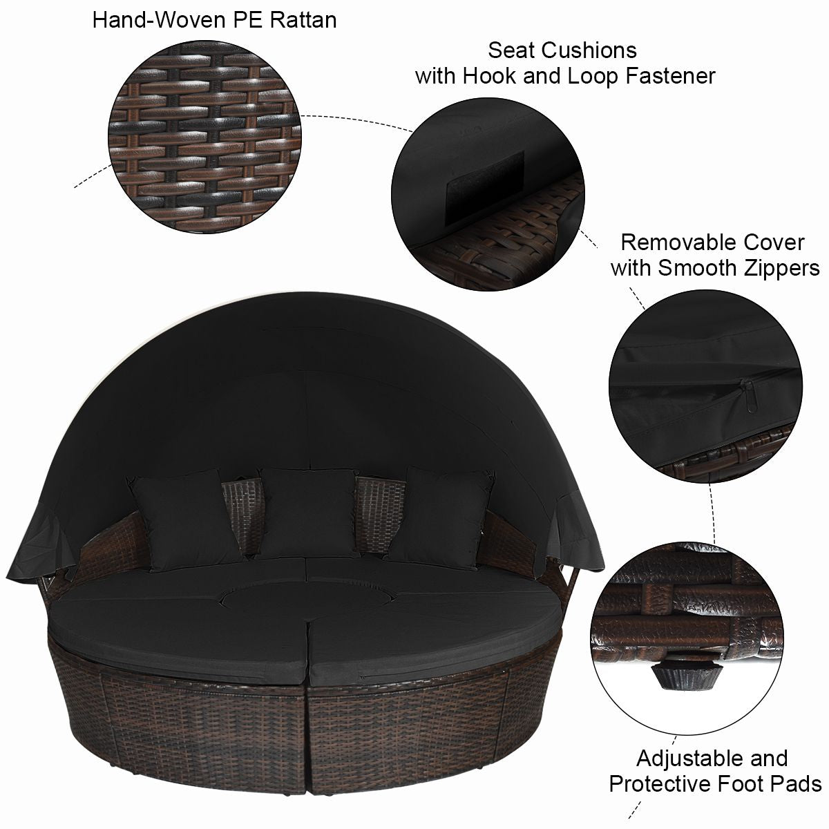 Outdoor Wicker Daybed, Patio round Sectional Furniture Set