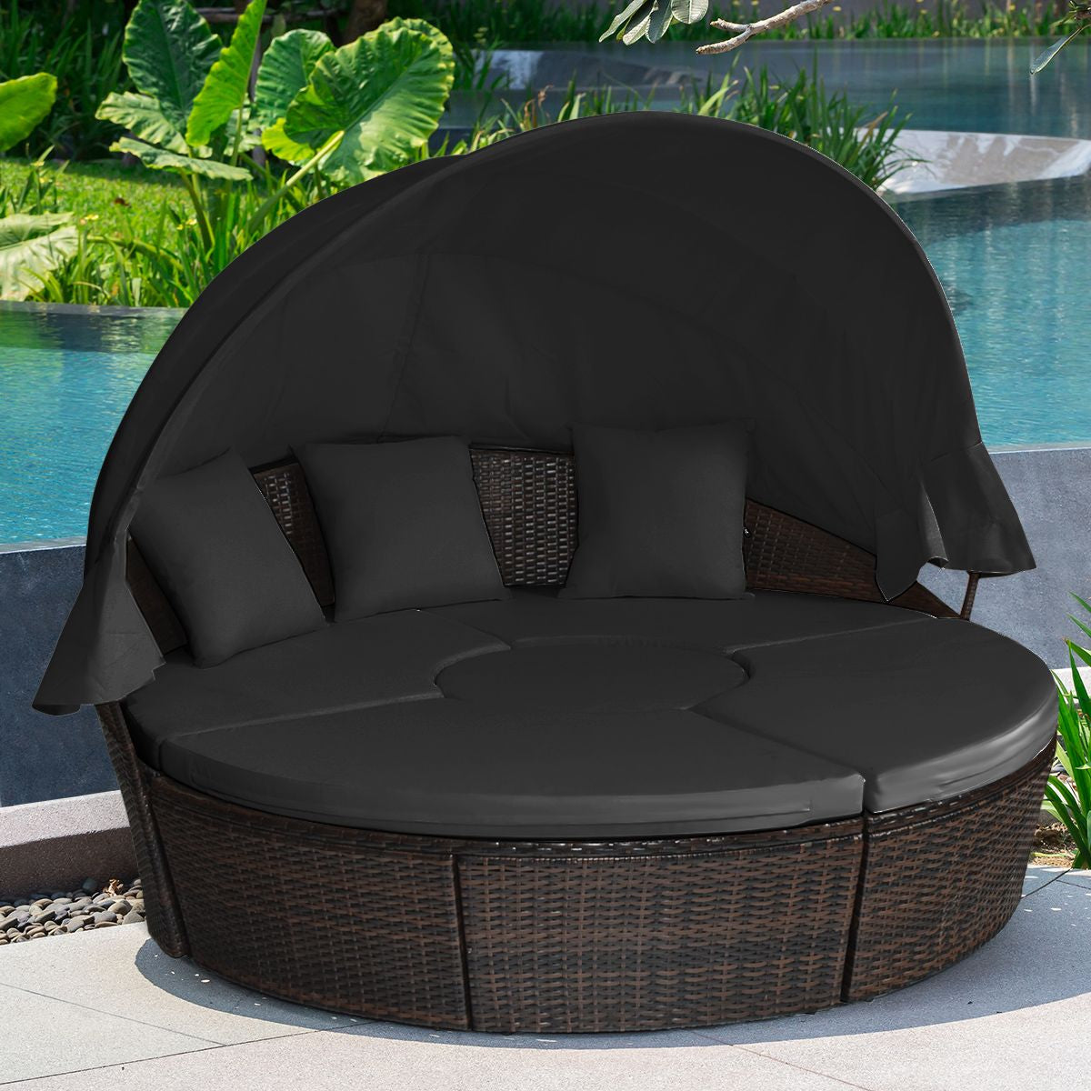 Outdoor Wicker Daybed, Patio round Sectional Furniture Set