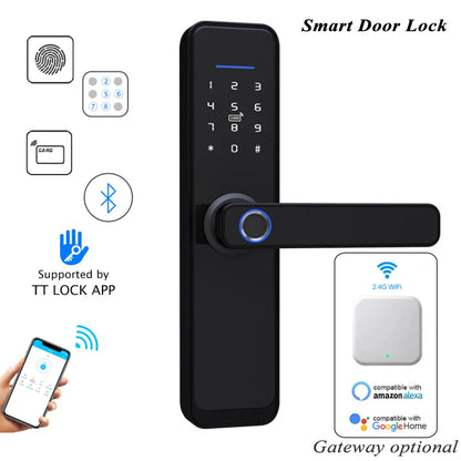 Smart Door Lock Fingerprint Lock Electronic Digital Lock Bluetooth Wifi Gateway Ttlock Remote Wooden Door Lock Alexa Google